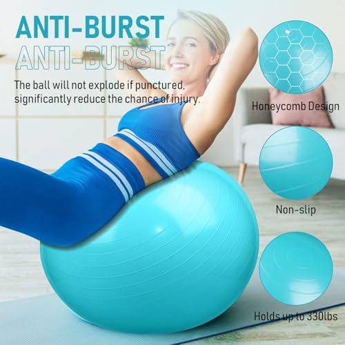 Leyndo 4 Pcs 26 Inch Yoga Exercise Ball Pilates Pregnancy Birthing Fitness Ball with Quick Pump Anti Burst for Improved Posture, Balance, Yoga, Pilates, Training - color: Turquoise Color