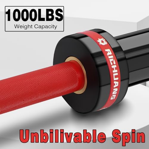 7ft Olympic Barbell 28mm 45lb – 500/700/1000LB Bar for Home Gym | Ceramic coated steel. Smooth spinning sleeves. Fits 2" plates. For snatch, clean and jerk, squats, deadlifts, bench press. - color: Red-1000LBS