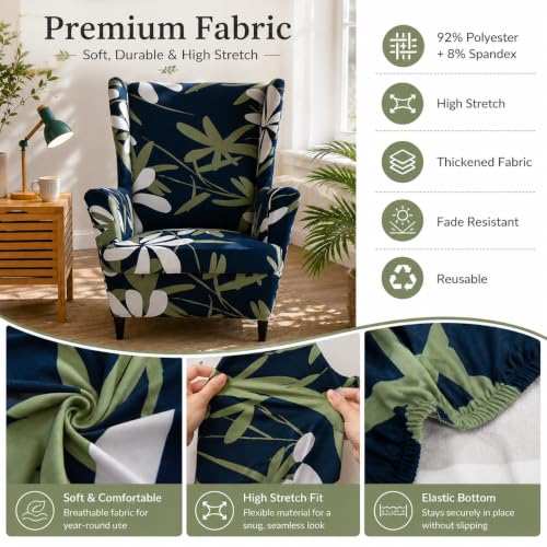 NILUOH Wingback Chair Slipcover 2-Piece Stretch Wingback Chair Sofa Slipcover Armchair Cover Printed Furniture Protector Couch Soft with Elastic Bottom for Living Room, 02 - color: 2