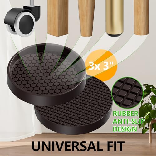 Non Slip Furniture Pads- 3"x3" Round Anti Skid Caster Cups Furniture Coasters, Anti-Sliding Grippers Floor Protectors for Furniture Bed, Couch, Chair Leg, Brown(Set of 4) - size: 3" 4pcs Brown