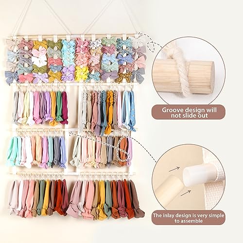 POVETIRE Headband Holder Hair Bows Organizer for Girls,Baby Headbands Hair Accessories Organizer Storage Wall Hanging Decor for Nursery Girls Room - color: Beige