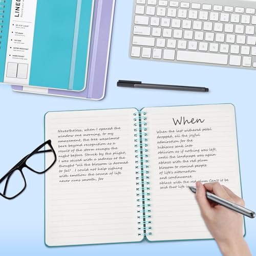 Lined Spiral Journal Notebook with 160 Pages, 8×5.7in, A5 Spiral Notebook, Journaling Notebooks for Work, School, Women, Men, College Ruled Spiral Notebook, Hardcover Leather Journals, Light Blue - color: Light Blue, size: A5