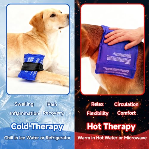 Dog Gel Ice Packs, Reusable Hot and Cold Ice Packs for Dog Injuries, Joint Pain, Muscle Soreness, Pain Relief, Post-Surgery Recovery, Adjustable Pet Gel Wrap for Dog's Knees, Back and Shoulders