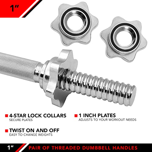 JFIT Threaded Dumbbell Handles, Set of 2, with Star Collars, Fits 1” Standard Plates - size: 1 Inch (Pack of 4)