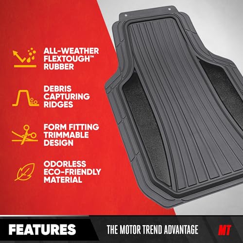 Motor Trend ChromeTech Car Floor Mats Full Set - Durable Rubber Floor Mats for Cars with Two Tone Accent, All Weather Interior Protection for Front and Rear with Non-Slip Backing, Gray/Black - color: Gray & Black