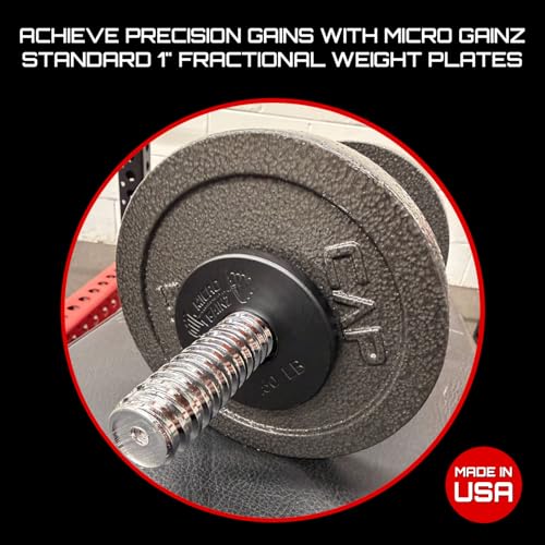 Micro Gainz Standard 1-Inch Center Hole Fractional 8 Piece Weight Plates with Bag, Designed for Standard 1-Inch Dumbbell & Barbell for Strength Training and Weight Lifting, Made in USA - color: Black