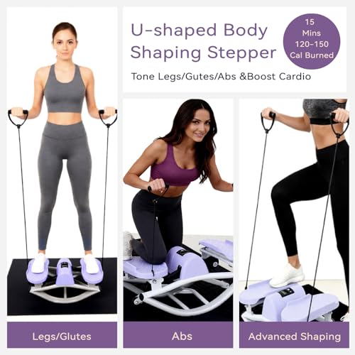 Rock Stepper with Resistance Bands - Ultra-Quiet Hydraulic Lateral Stepper, Fully Assembled Side to Side Step Rocker for Home Office, 250LBS Capacity - color: Purple