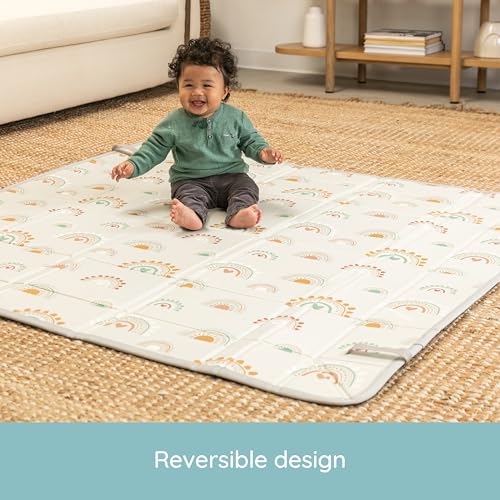 Infantino Foldable Foam Play Mat Reversible 57x57 in, Rainbows | Reversible design with two sides to play, Lightweight & portable, Water-resistant & wipeable, Folds flat for easy storage - style: Rainbows
