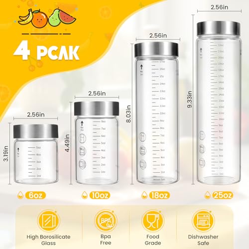 Glass Juice Bottles with Lids, 18 Oz Wide Mouth Glass Water Bottles, for Juicing, Protein, Smoothie, Milk, BPA Free, Stainless Steel Lids, Shaker Bottles (18 Oz / 4 Pack) - size: 18 Oz--4 Pack