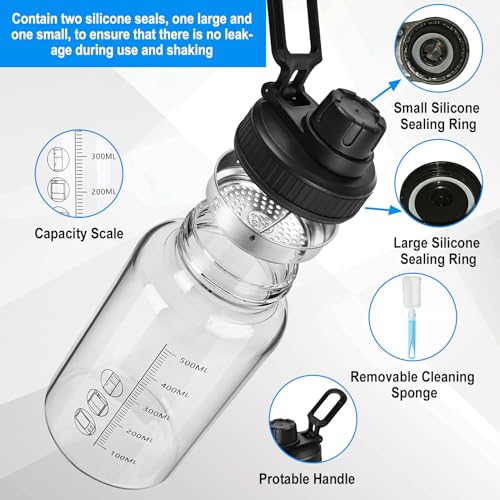 Glass Shaker Bottle, 2 Pack 22oz BPA-Free Odorless Shaker Bottle with 304 Stainless Steel Ball and Removable Cleaning Brush for Fitness Protein Mixes