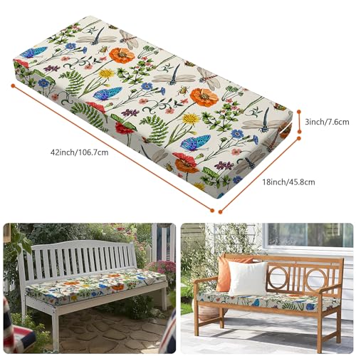 All Smiles Outdoor Waterproof Bench Cushion 42 x 18 x 3 Inch with Ties | Water-repellent floral patio cushion Waterproof for porch swings, garden benches, yard, deck, and farmhouse outdoor seating - size: 42x18x3 Inch