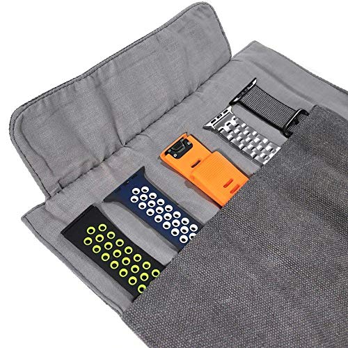 YOOSIDE Watch Band Accessories,Smart Watch Band Cotton Canvas Protable Storage Bag Case Pouch Organizer-Compatible with Apple Watchbands, Garmin Watch Band, Samsung Watch Band etc,