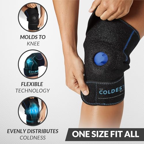 The Coldest Knee Ice Pack Wrap, Hot and Cold Therapy - Reusable Compression Best for Meniscus Tear, Injury Recovery, Bursitis Pain Recovery, Sprains, Swelling and Rheumatoid Arthritis - size: 1 Count (Pack of 1)