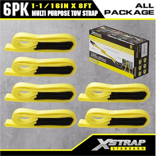 XSTRAP STANDARD 6PK 1" x8' Lift Sling Web Strap/Wear Guard End, 4,000 lbs Break Strength Lifting Straps with 2 Reinforced Loops for Tree Saver Lifting Furniture Appliances Machine - style: 6pk 1''x8ft