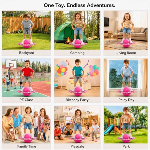 Pogo Ball for Kids & Adults Up to 200 lbs, Balance Toy for Indoor Outdoor | Balance Coordination Bounce Board Pop Ball Cool Fun Challenge Indoor Outdoor Toys Pogo Jumper Birthday Gifts for Boys Girls - color: pink