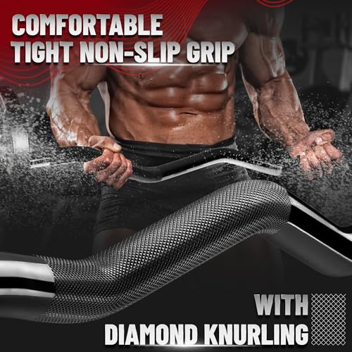 Yes4All Standard Straight Barbell 60" & EZ Curl Bar 47", Capacity 200 to 480 LB, Weight Bar 1" to 2" Diameter - Star Lock Collars, Rubber Ring, Barbell Spins Included for Deadlifts & Squats - color: D. 1" Curl Bar - Black, style: B. Curl Bar 1"