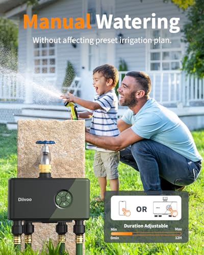Diivoo Brass 4 Outlets WiFi Water Timer | App Remote Control, 24 Custom Schedules, Rain Delay & Mist Mode for Lawn, Compatible with Alexa/Google Assistant - size: 4 Outlets