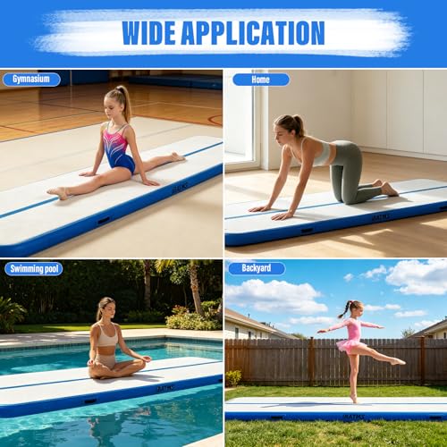 IBATMS Inflatable Gymnastics Mat 10/13/16/20ft, Air Tumbling Mat Track - color: Light blue, size: 10ft(3x0.9x0.1m)