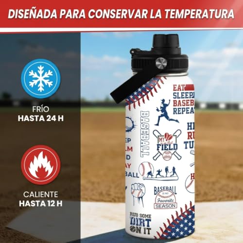 Baseball Water Bottle - 32oz Stainless Steel Insulated Sport Bottles with Lid - Men Baseball Lover Player Fan Coach - color: Baseball 4