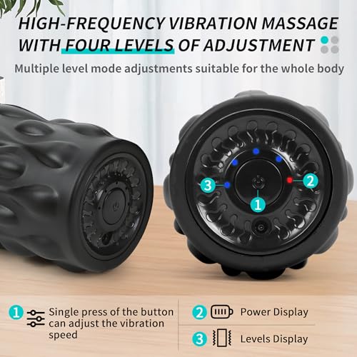 High-Density Vibrating Foam Roller Black with 4 Customizable Speeds for Deep Tissue Massage, Muscle Recovery and Pain Relief -Rechargeable with Portable Bag - color: Black