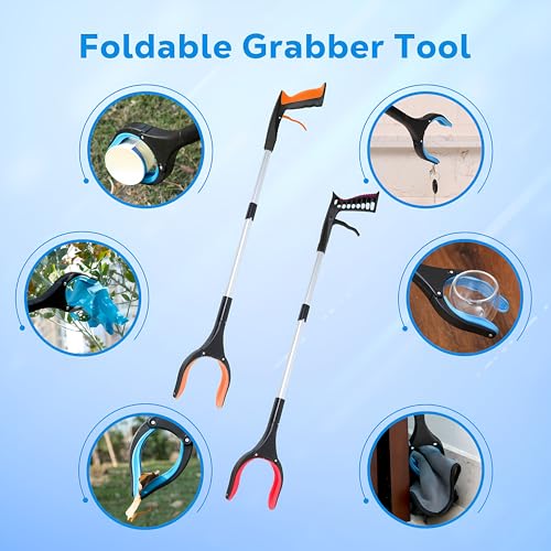 Grabber Reacher Tool - 32” Extra Long Foldable Gripper and Reaching Tool - Heavy Duty Pick Up Stick Grabbers for Seniors, Trash, Surgery Recovery Must Haves Gifts (Orange*2pc) - color: Orange*2pc