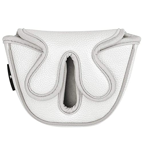 BigTeeth Golf Mallet Putter Head Cover Golf Club Protector Fit for Odessey Backstryke Centre Shaft Putter - color: White