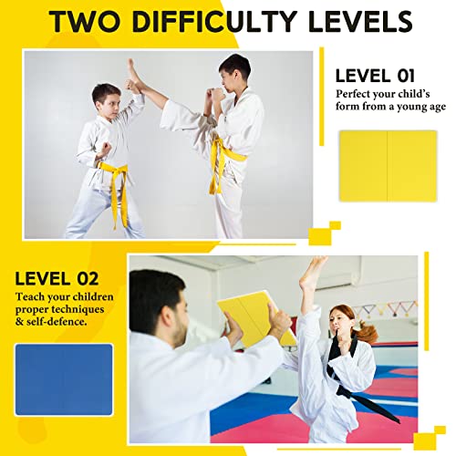 Lenwen 4 Pcs Taekwondo Training Set, 2 Rebreakable Taekwondo Breaking Boards & 2 Kick Pads for Martial Arts Training Karate Equipment Punching Target Youth Beginners - color: Red-Yellow-Blue, size: 0.24'',0.31''
