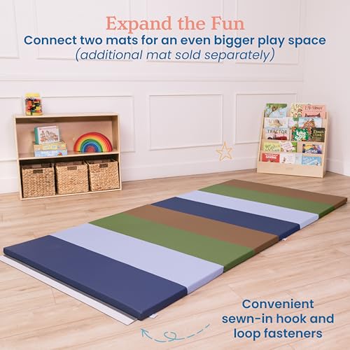 ECR4Kids SoftZone 4-Section Rainbow Runway Activity Mat, Folding Playmat, Earthtone - color: Earthtone