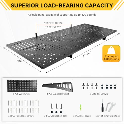 2-Pack 1.67x3.94ft Adjustable Garage Wall Shelving，800 lb Load Capacity Heavy Duty Wall Mounted Storage Shelf，Metal Floating Shelves for Garage，Used in basements, Storage Rooms, Work Areas - size: 2-Pack 1.67x3.94ft