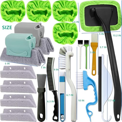CRAFNEW Window Track Cleaner Kit, 20Pcs Small Crevice Window Cleaning Tools | Cleaning set for sliding door tracks, window sills, shower doors, bathroom mirrors and car vents, ideal for deep cleaning