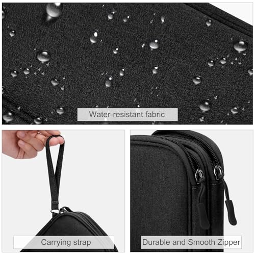 FYY Electronic Organizer, Travel Cable Organizer Bag Pouch Electronic Accessories Carry Case Portable Waterproof Double Layers Storage Bag for Cable, Cord, Charger, Phone, Earphone, Medium, Black | Wrist Strap, Waterproof, Double Layers Portable Electroni