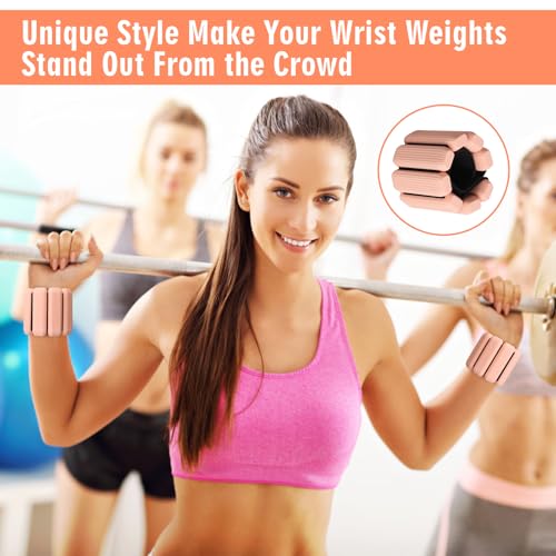 Wrist Weights Set of 2, Wearable Wrist Ankle Weights for Women & Men, Silicone Weighted Bangles Adjustable Arm and Leg Weights for Walking Yoga Pilates Running Dance Gym 2lb - color: Meat Pink