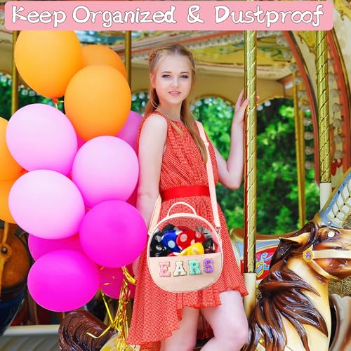 Translucent Mouse Ears Travel Case, Chenille Letter Headband Ears Holder Waterproof Hair Accessories Organizer Storage for Women Adults Gift Large Thicken Makeup Snack Bag for Park Travel - color: Pink