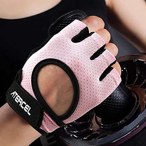 ATERCEL Weight Lifting Gloves Full Palm Protection, Workout Gloves for Gym, Cycling, Exercise, Breathable, Super Lightweight for Mens and Women - color: Pink, size: Medium (Pack of 2)
