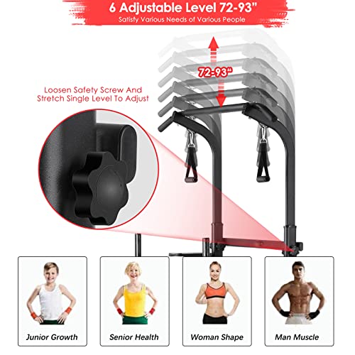 TLSUNNY Power Tower with Bench, Pull Up Bar Dip Station, Power Tower Dip Station, Training Workout Equipment, Height Adjustable Pull Up Tower w/Folding Bench 4 Ropes, Strength Training, Home Gym