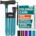 Vive Folding Cane - Foldable Walking Cane for Men, Women - Fold-up, Collapsible, Lightweight, Adjustable, Portable Hand Walking Stick - Balancing Mobility Aid - Sleek, Comfortable - color: Teal