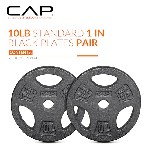 CAP Barbell Standard 1-Inch Grip Weight Plates - color: Black, size: 10 lbs Plate Pack (x2)
