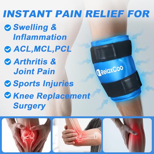RelaxCoo Ice Pack for Knee Pain Relief, Reusable Gel Ice Wrap for Leg Injuries, Swelling, Knee Replacement Surgery, Cold Compress Therapy for Arthritis, Meniscus Tear and ACL Blue - style: 1 Pack