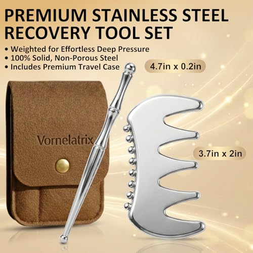 2-in-1 Premium Solid Stainless Steel Gua Sha & Myofascial Muscle Scraper – Manual Deep Tissue Massage Comb & Reflexology Pen – Handheld Body Massager for Fascia Release, Sculpting & Mobility - style: JK2C