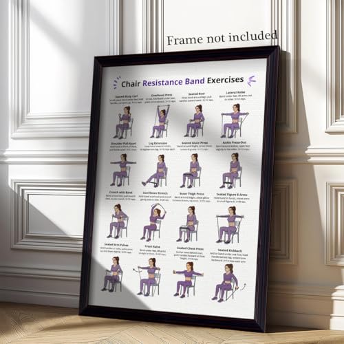 Resistance Band Workout Poster, Chair Resistance Band Exercises Charts for Women, Home Workout Canvas Wall Art, Core Strength Training and Fitness Guide Gym Wall Decor 16x20in Unframed - color: Chair Exercises-Unframed, size: 20"L x 16"W