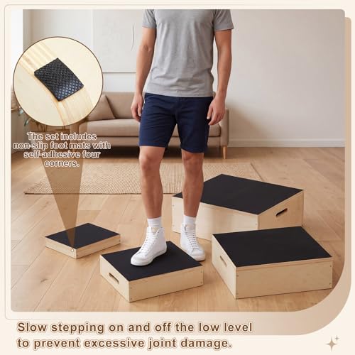 Sintuff Wooden Nesting Exercise Step Platform, Non-slip Wooden Step Stools, Heavy Duty Workout Steps for Balance & Stability Training, 330 Lbs Weight Capacity - color: Nestable