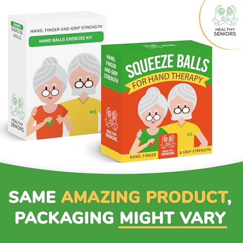 Healthy Seniors Squeeze Balls for Hand Therapy - Set of 4-Hand Exercise Balls for Arthritis & Carpal Tunnel - Stress Ball for Adults Therapy with Printed Guide Book and Videos