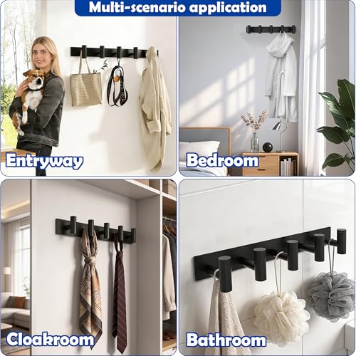 Matte Black Coat Rack Wall Mount - 5 Hooks, Heavy Duty Stainless Steel Wall Hooks for Towels, Coats, Robes, Bags, Hats, Keys, Wall Coat Hanger for Bathroom, Entryway, Kitchen, Hotel, Bedroom, Office - color: Matte Black, size: “T“ Shape 5 Hooks 1 Pack
