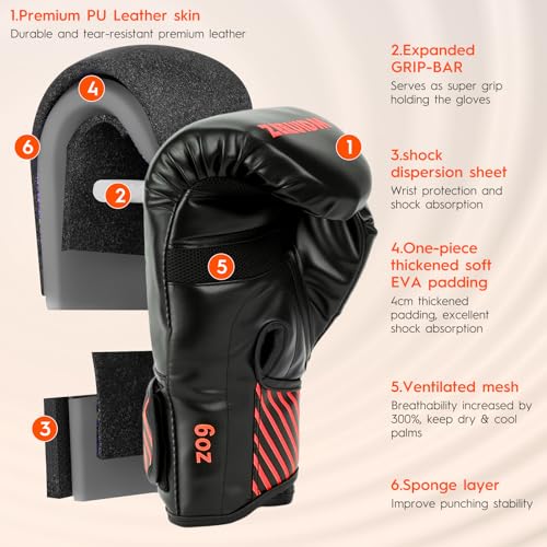 Kids Boxing Gloves 6 oz Youth Training Sparring Gloves for 3–12, Leather Ventilated Mesh, Boys Girls Junior Punching Gloves for PunchBag Focus Pads MMA Muay Thai Kickboxing - color: Red