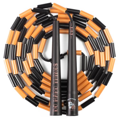Elite Jumps Edge Beaded Adjustable Jump Rope, Do Hard Things | Tangle-free 1-inch shatterproof beads. Long edge handles. Adjustable for all ages. - color: Gold & Black