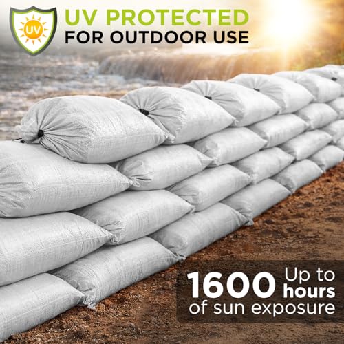 Heavy Duty Sand Bags Pack of 3, White Empty Sandbags with Built-In Ties, Woven Polypropylene UV Protection 1600 Hours, Fillable Bags for Flood Control, Weight, 38x18 inches, 90 Pounds Volume