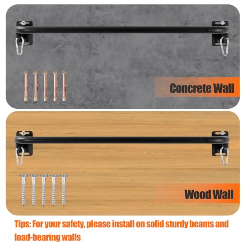 Wall Mounted Pull Up Bar with Hanging Ab Straps, Carbon Steel Chin Up Bar with 8mm Steel Plates, Adjustable Oxford Cloth Ab Sling Straps for Pull Ups, Knee Raises, Leg Raises, Home Gym Training（Black- Ab Straps） - color: Black