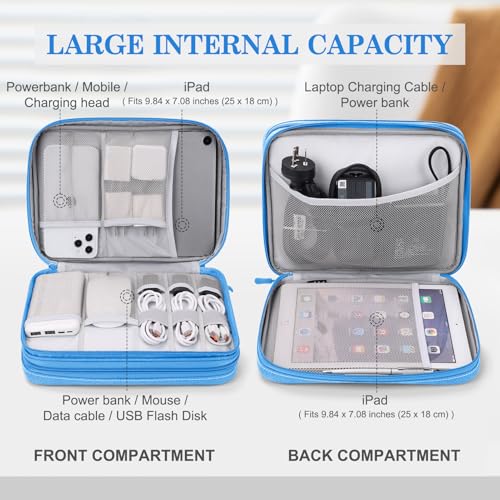 FYY Electronic Organizer, Travel Tech Pouch Bag, Extra Large, Cyan | Wrist Strap, Waterproof, Double Layers Electronics Travel Case for iPad, Cord, Laptop Charger, Daily and Business Trips Use - color: Cyan, size: Extra Large
