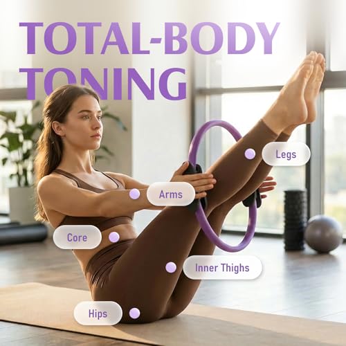 JKSHMYT Pilates Ring Fitness Circle for Women, Pilates Equipment – 14.5" Home Magic Exercise Workout, Better me Pilates Essentials Starter Set for Beginners Toning Inner Thighs, Arms and Core - color: Purple