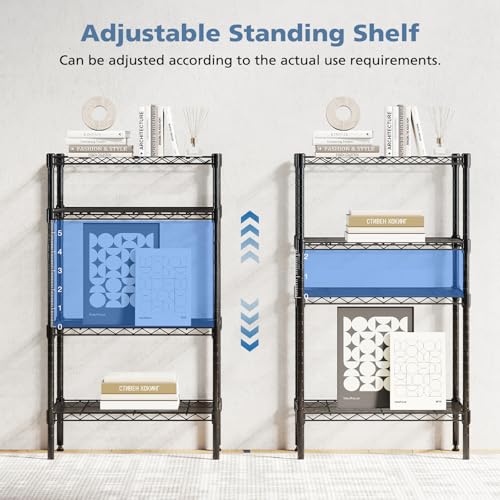DUMOS 4-Tier Metal Wire Storage Shelves, Adjustable Standing Storage Rack Shelf, Heavy Duty Steel Shelving Unit Organizers for Kitchen Bathroom Pantry Garage, 23.2" Wx13.4 Dx47.1 H, Black - size: 4 Tiers-47.1"H without wheels